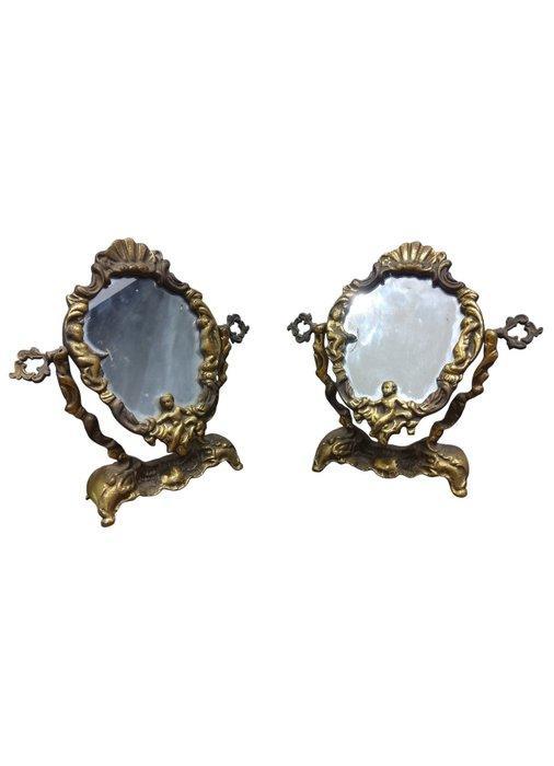 Tafelspiegel (2) - Brons - Set tafelspiegels - H: 24 cm, Antiek en Kunst, Antiek | Overige Antiek