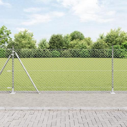 vidaXL Kettinglink Schutting met 7 Flenspalen 0,8x10 m, Tuin en Terras, Schuttingen, Nieuw, IJzer, Verzenden