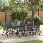 vidaXL Tuin Eetset 9 pcs Zwart Groot Metaal & Stof, Tuin en Terras, Verzenden, Nieuw