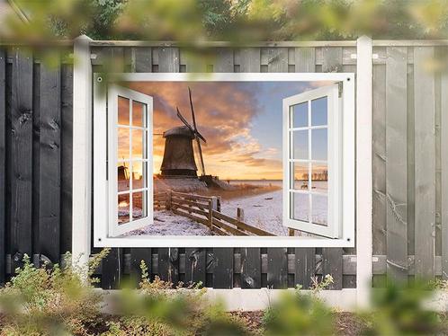 NR 1324: Tuinposter doorkijkje molen 120x180cm, Tuin en Terras, Tuinwanddecoratie, Nieuw