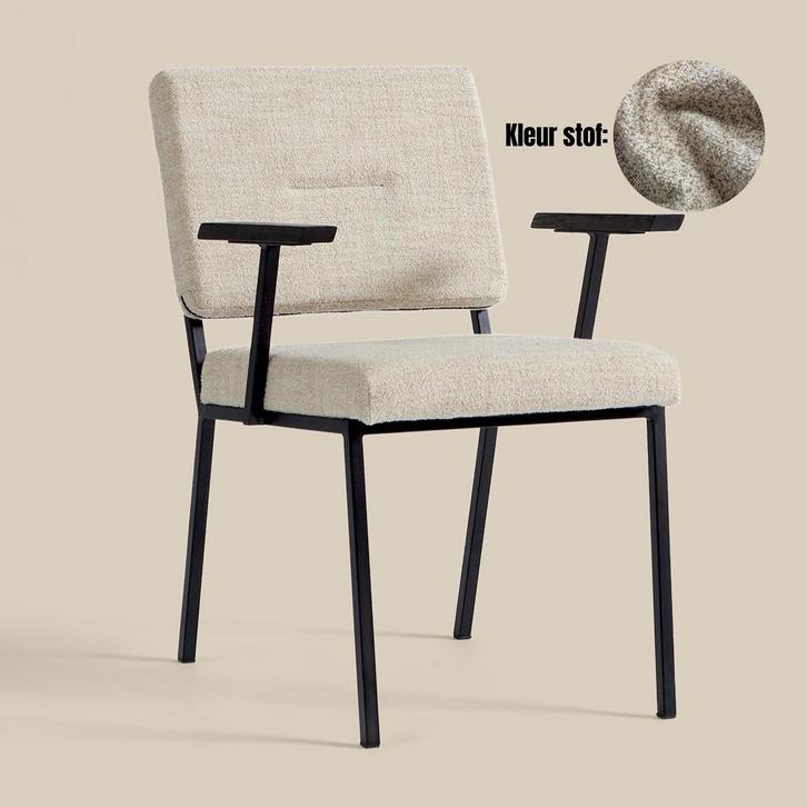 *WOONWINKEL* Beige Eetkamerstoel Met Armleuningen, Huis en Inrichting, Stoelen, Nieuw, Stof, Verzenden