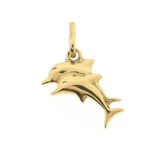 Gouden hanger van dolfijnen (kettinghanger, geelgoud, 585), Sieraden, Tassen en Uiterlijk, Bedels, Gebruikt, Overige merken, Goud