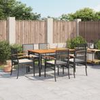 vidaXL 7-delige Tuinset met kussens poly rattan zwart, Tuin en Terras, 6 zitplaatsen, Nieuw, Tuinset, Verzenden