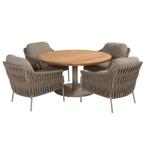 Saba Comino low dining set 130 cm rond 5 delig teak latte 4, Tuin en Terras, Ophalen of Verzenden, Nieuw