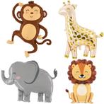Jungle Animals folieballonnen set Aap,Leeuw,Olifant en Giraf, Verzenden, Nieuw, Versiering, Overige