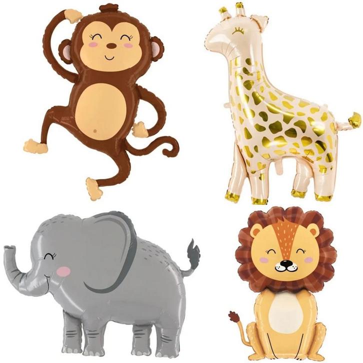 Jungle Animals folieballonnen set Aap,Leeuw,Olifant en Giraf, Hobby en Vrije tijd, Feestartikelen, Overige, Nieuw, Versiering