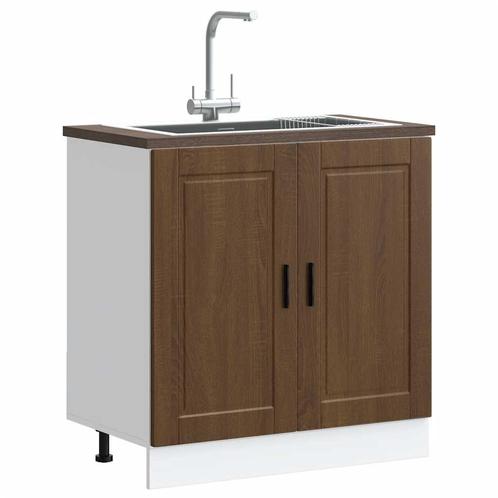 vidaXL Spoelbakonderkast Porto 80x46x81,5 cm bewerkt hout, Huis en Inrichting, Keuken | Keukenelementen, Bruin, Nieuw, Verzenden