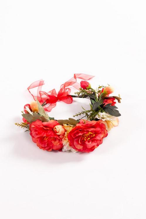 Bloemenkrans Haar Luxe Groot Rood Creme Bloemen Haarband Dia, Kleding | Dames, Carnavalskleding en Feestkleding, Accessoires, Nieuw