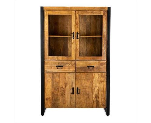 Vitrinekast Britt Mango metaal 115cm breed - Naturel, Huis en Inrichting, Kasten | Vitrinekasten, Nieuw, Ophalen of Verzenden