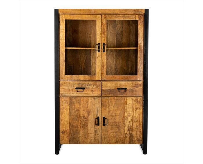 Vitrinekast Britt Mango metaal 115cm breed - Naturel, Huis en Inrichting, Kasten | Vitrinekasten, Nieuw, Ophalen of Verzenden