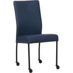 Leren eetkamerstoel Comfort met wieltjes - Hermes Kobalt, Huis en Inrichting, Stoelen, Blauw, Nieuw, Leer, Ophalen of Verzenden