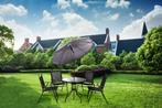 Tuinset met ronde tafel, 4 klapstoelen en parasol – zwart, Ophalen of Verzenden, Nieuw