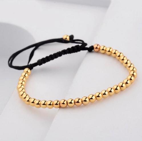 Zwart Verstelbare Armband met Goudkleurige Kralen, Sieraden, Tassen en Uiterlijk, Armbanden, Verzenden