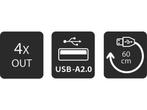 Q-link USB hub 2.0 4 poorten met USB kabel 60 cm (200x), Nieuw