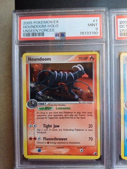 Pokémon - 2 Card - Ex unseen forces psa 9 houndoom 7/115, Hobby en Vrije tijd, Verzamelkaartspellen | Pokémon