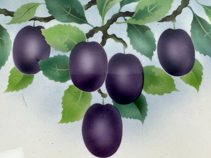 Vintage Tray With Enamel Insert – Plum Decoration - Dienblad, Antiek en Kunst, Kunst | Designobjecten