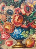 Scuola italiana (XX) - Vaso di fiori e frutti (ovale), Antiek en Kunst