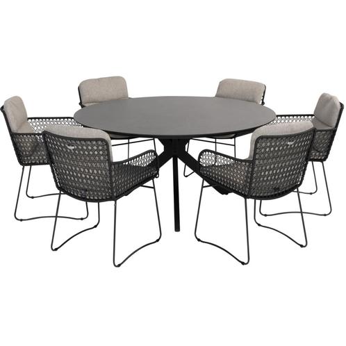 Locarno Aprilla dining tuinset 7 delig 160 cm rond HPL, Tuin en Terras, Tuinsets en Loungesets, Nieuw, Ophalen of Verzenden