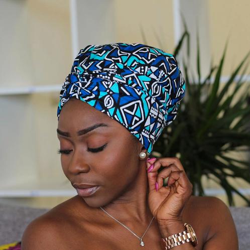Easy headwrap / hoofddoek - Satijnen binnenkant - Blauw / tu, Sieraden, Tassen en Uiterlijk, Uiterlijk | Haarverzorging, Nieuw