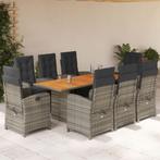 vidaXL 9-delige Tuinset met kussens poly rattan grijs, Nieuw, 8 zitplaatsen, Tuinset, Verzenden