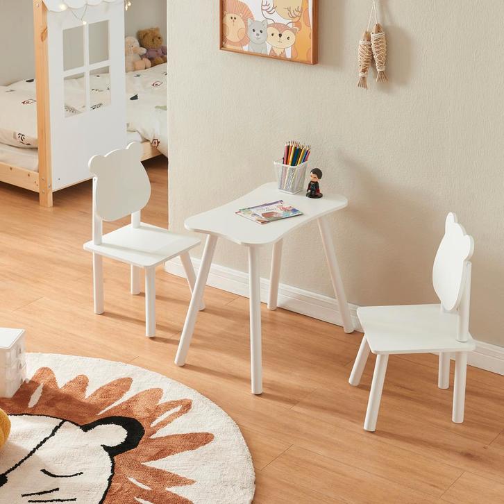Kindertafel met 2 kinderstoelen Panjang wit [en.casa], Kinderen en Baby's, Kinderkamer | Tafels en Stoelen, Verzenden