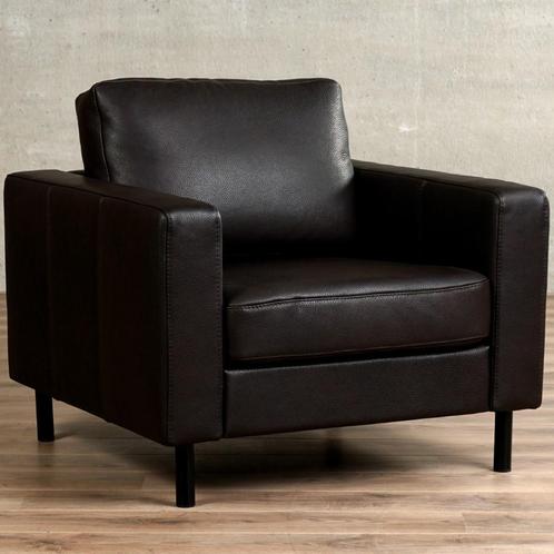 Leren fauteuil - bank - bruin leer - Echt leer, Modern, ontd, Huis en Inrichting, Banken | Bankstellen, 75 tot 100 cm, Rechte bank