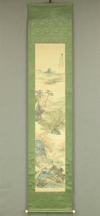 Peach Blossoms Along River and Willow Spring Landscape with