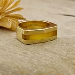 Gouden ring met gele maansteen, 18 tot 19, Gebruikt, Overige kleuren, Ophalen of Verzenden