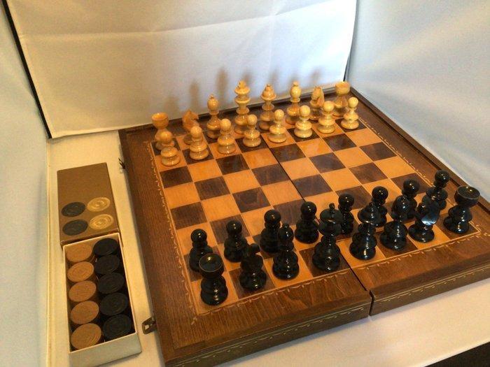 Schaakspel - Schaak/ damspel - Hout, Antiek en Kunst, Antiek | Speelgoed