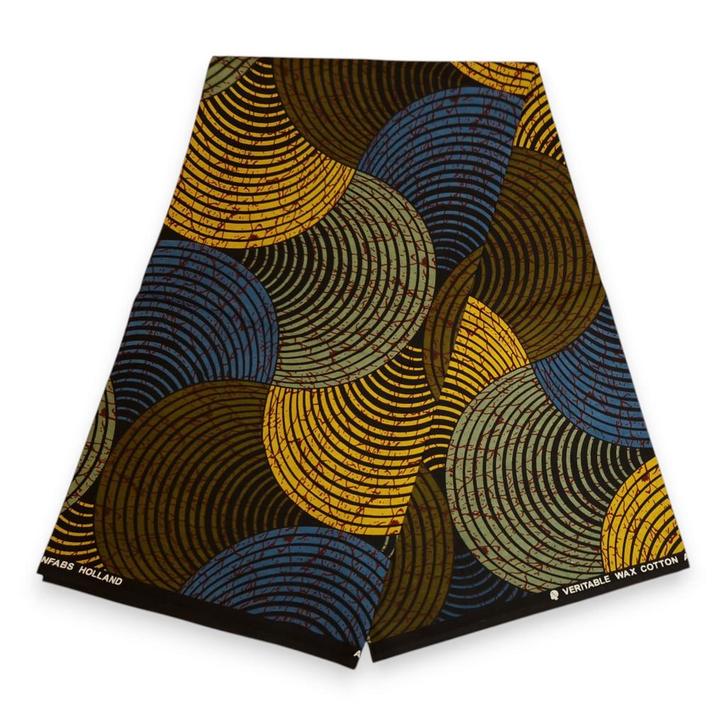 Afrikaanse print stof – Groen, blauw en geel Concentric Circ, Hobby en Vrije tijd, Stoffen en Lappen, Nieuw, Ophalen of Verzenden