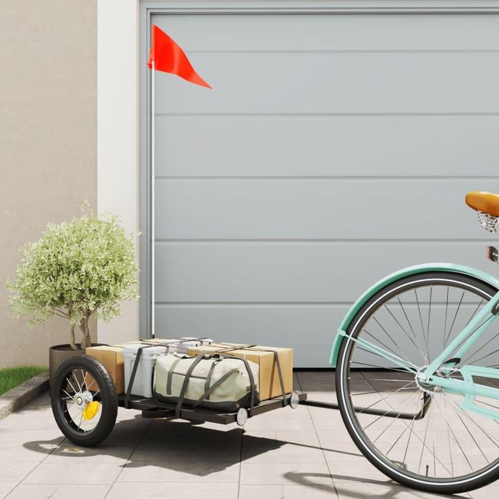 vidaXL Fietstrailer 122x53x28 cm ijzer zwart, Fietsen en Brommers, Fietsaccessoires | Aanhangers en Karren, Nieuw, Verzenden