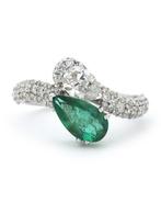 Statement ring - 14 karaat Witgoud - 2.32ct. tw. Smaragd -