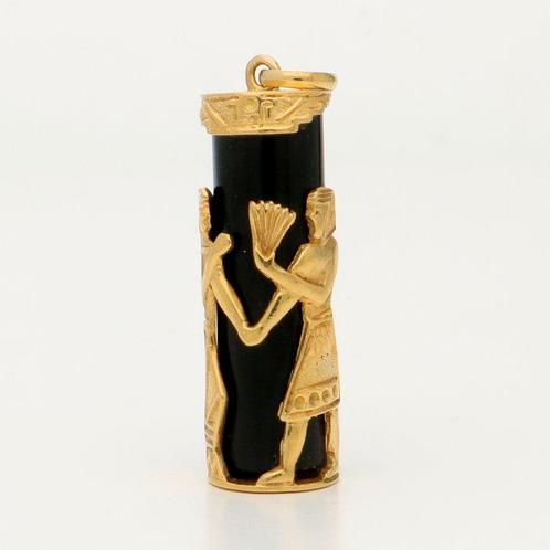 Zonder Minimumprijs - Hanger - 14 karaat Geel goud - Onyx, Sieraden, Tassen en Uiterlijk, Antieke sieraden