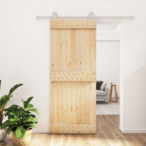 vidaXL Schuifdeur met beslag 85x210 cm massief grenenhout, Doe-het-zelf en Verbouw, Deuren en Horren, Nieuw, Verzenden