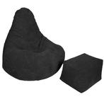 Highback Zitzak Stoel incl. Poef Corduroy Stof - Black, Verzenden, Nieuw