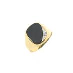 Gouden heren zegelring met onyx en diamant | 0,01 ct., Gebruikt, Overige kleuren, 20 of groter, Heer