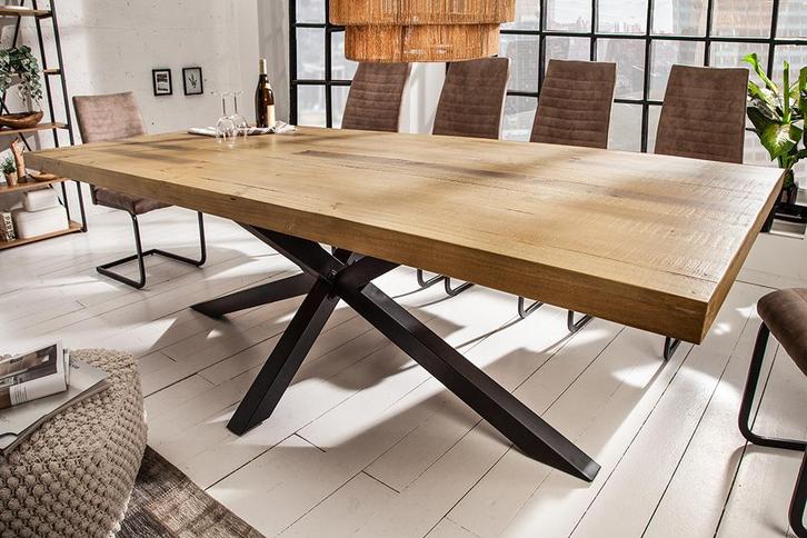 Massief houten eettafel GALAXIE 200 cm vintage bruin grenen, Huis en Inrichting, Tafels | Eettafels, Ophalen of Verzenden