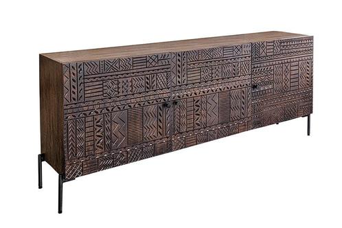 Dressoir TRIBAL 180cm 3D antieklook mangohout donkerbruin -, Huis en Inrichting, Kasten | Dressoirs, Ophalen of Verzenden