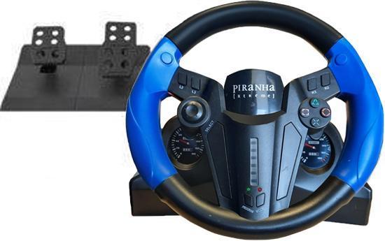 Piranha Xtreme Stuur Met Pedalen - PS2 - Zwart/Blauw PS2, Spelcomputers en Games, Spelcomputers | Sony PlayStation Consoles | Accessoires