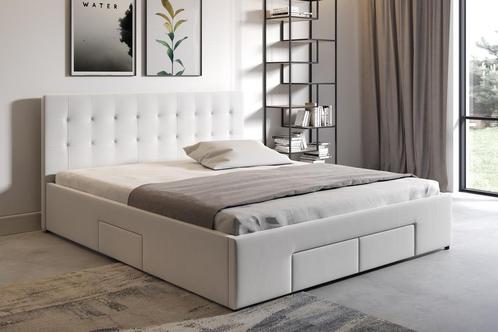 Bed Milo - Wit - 180x200 cm leer met opbergvak, Huis en Inrichting, Slaapkamer | Bedden, 200 cm, Nieuw, 180 cm, Verzenden