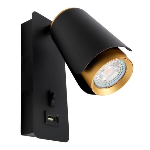 Bedlamp Zwart/ Goud Tulip USB+C oplaadpoort GU10 fitting, Huis en Inrichting, Lampen | Wandlampen, Ophalen of Verzenden
