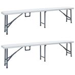 vidaXL Tuinbanken inklapbaar 2 st 180 cm HDPE wit, Verzenden, Nieuw, Metaal