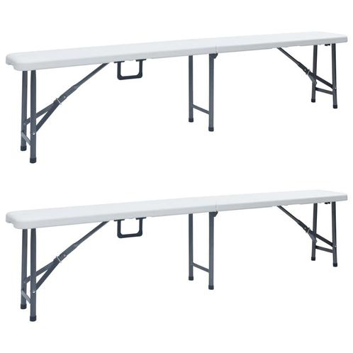 vidaXL Tuinbanken inklapbaar 2 st 180 cm HDPE wit, Tuin en Terras, Tuinbanken, Nieuw, Metaal, Verzenden