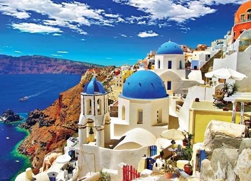 Santorini Griekenland 1000 stukjes (Steden, Puzzels), Hobby en Vrije tijd, Denksport en Puzzels, Overige typen, Nieuw, Ophalen of Verzenden
