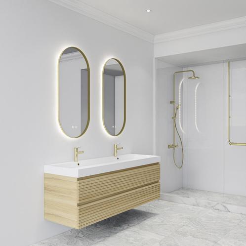 Spiegel Gliss Design Aura 40x100cm Mat Goud Ovaal Met LED, Doe-het-zelf en Verbouw, Sanitair, Ophalen of Verzenden