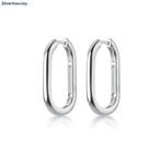 Zilveren rechthoek grote huggie hoops rhodium