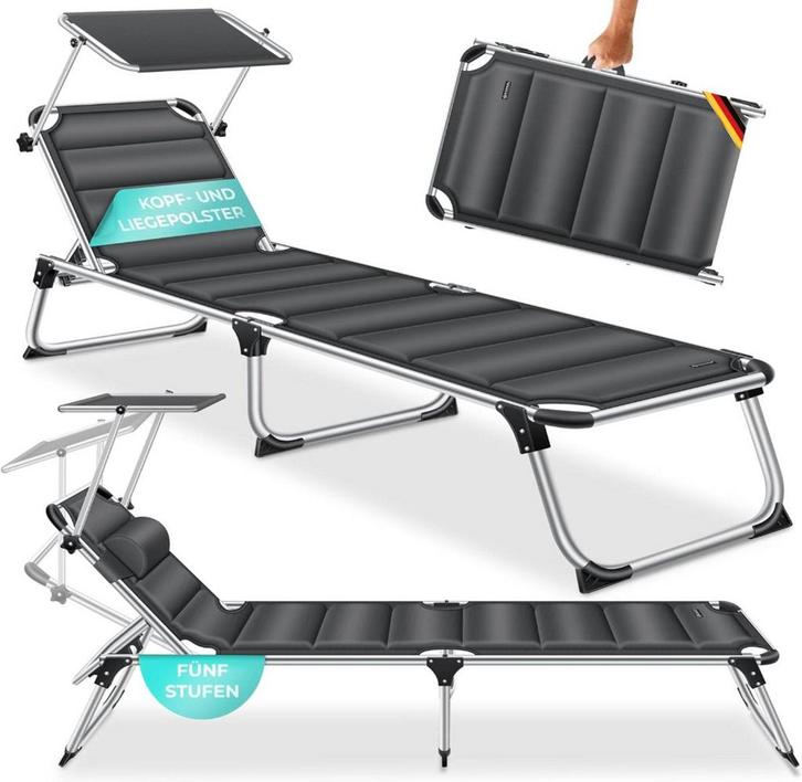 Ligbed - Ligstoel - Zonnebed - Opvouwbaar - Antraciet - KESS, Tuin en Terras, Ligbedden, Zo goed als nieuw, Verzenden