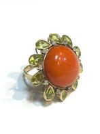 Ring - 14 karaat Roségoud Koraal - Olivijn - Diamanten, Sieraden, Tassen en Uiterlijk, Ringen, Nieuw