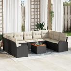 vidaXL Tuin Sofa Set 10 pcs Zwart, wit Medium Riet, Hout,, Verzenden, Nieuw, Rotan