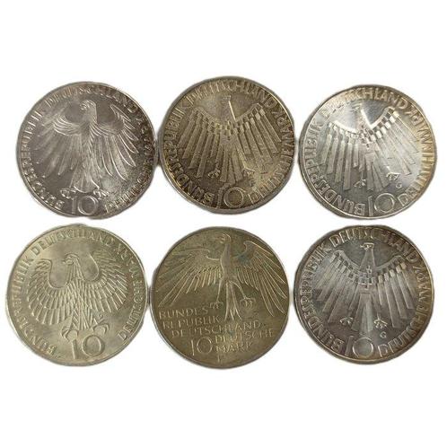 Duitsland. 6 Silver 10 Deutsche Mark Coins - Olympic Games, Postzegels en Munten, Munten | Europa | Niet-Euromunten